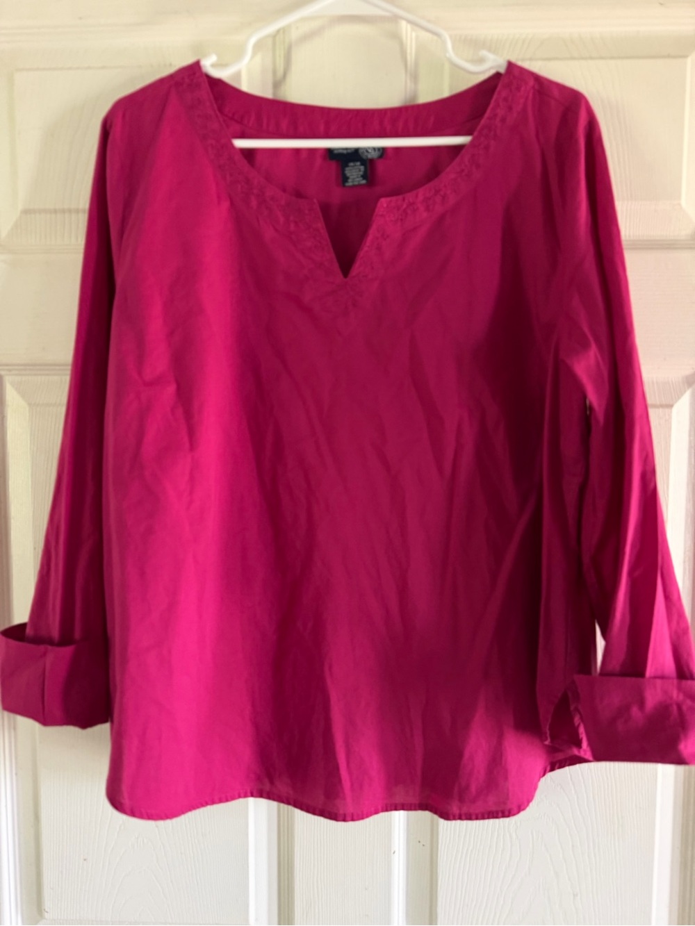 Venezia Bright Fuchsia V-Notch Long-Sleeve Blouse